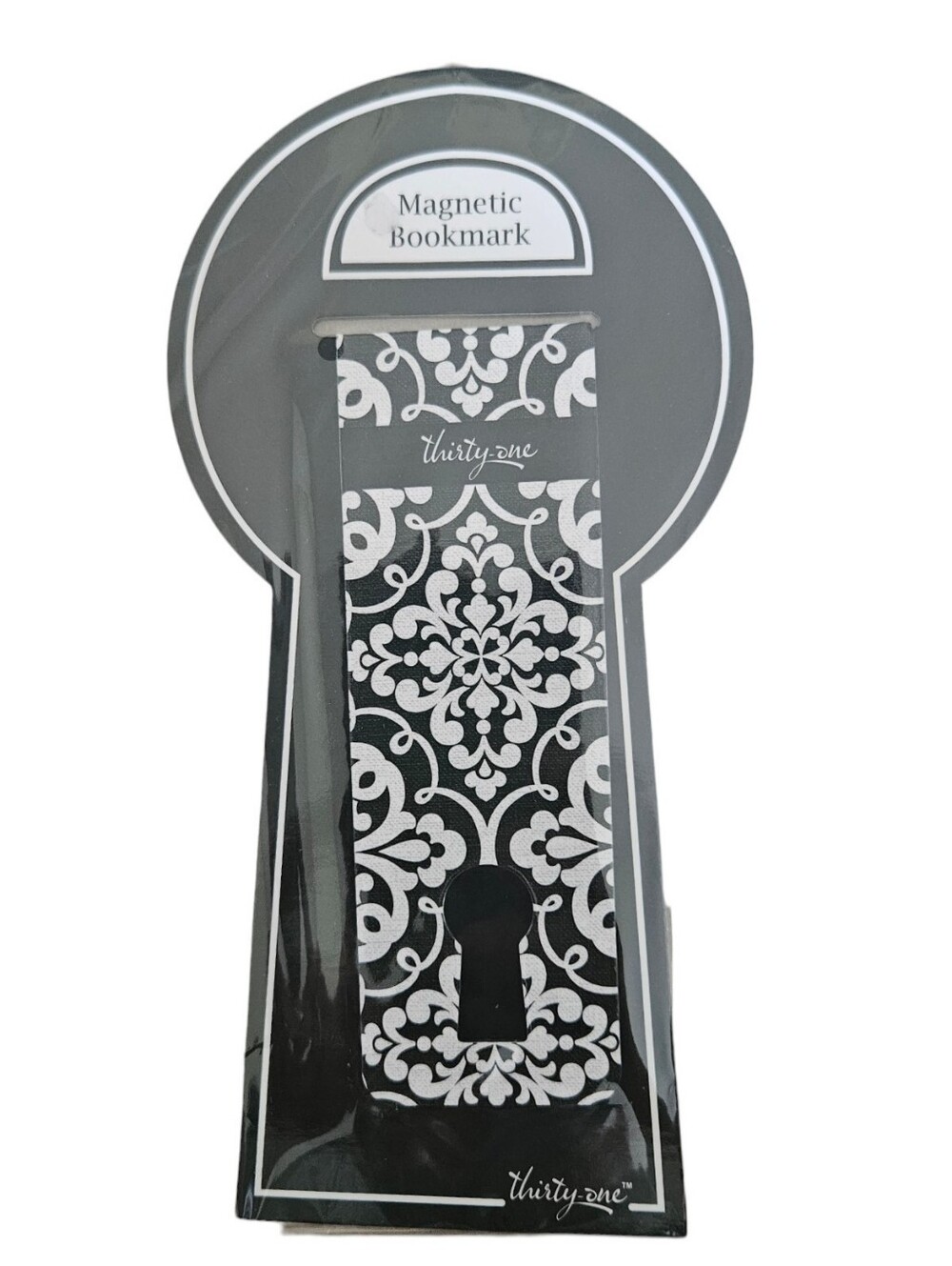 NIP Thirty-One Gifts Black & White Damask Magnetic Bookmark / Page Marker